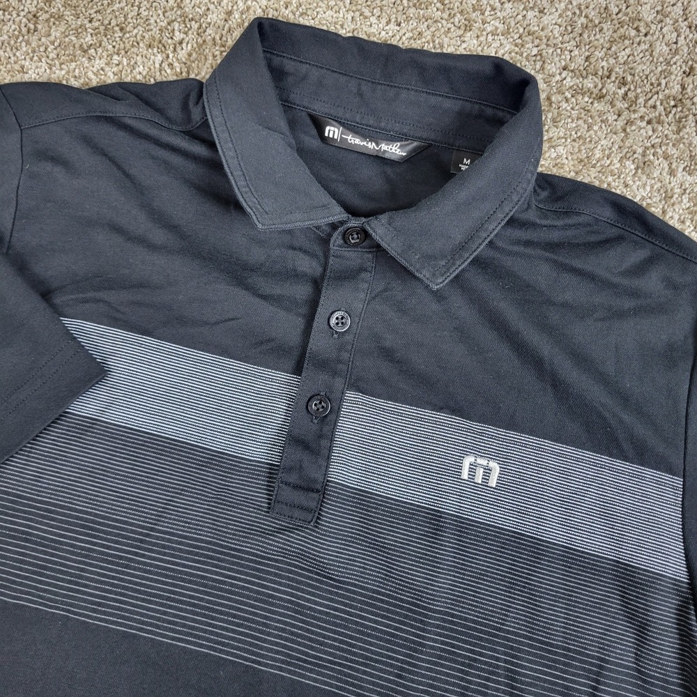 Travis Mathew Mens Medium Black Chest Stripe Performance Stretch Golf Polo SS